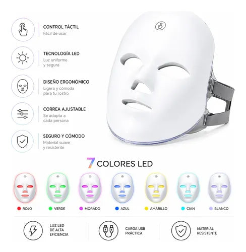 Máscara facial LED 7 colores skincare