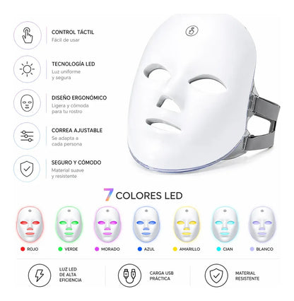 Características máscara LED: control táctil, 7 colores